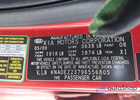 2009 Kia Rio Lx from USA, damaged, VIN KNADE223796556805